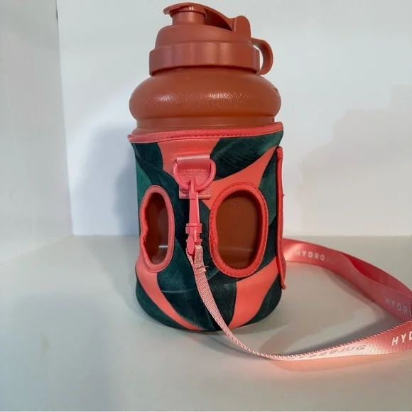 Hydro Jug 73 oz Coral With Removable Green/Coral Sleeve Detachable Adjust Strap - Picture 2 of 13